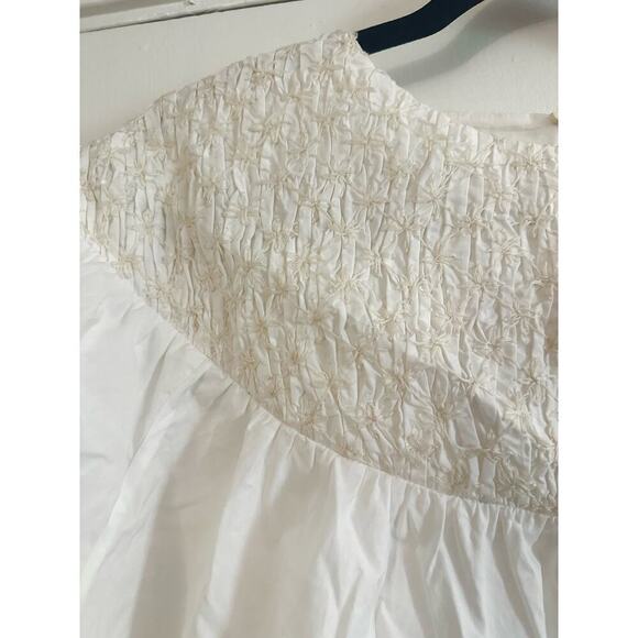 MERLETTE Opheis White Tonal Cream/Ivory Embroidery Smocked Blouse Sz Extra Small - Picture 8 of 10